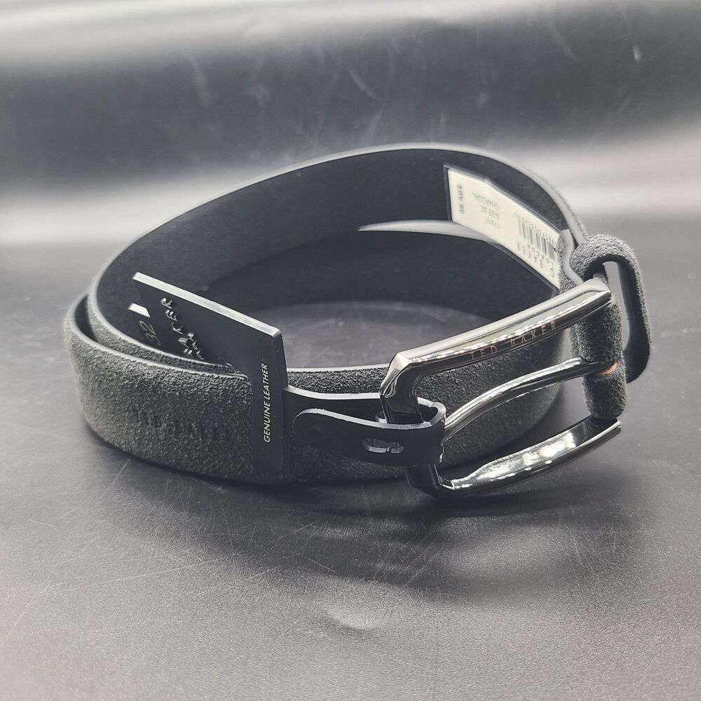 Ted Baker London Belt sz 32 Charcoal gray Suede Leather gunmetal buckle New $89
